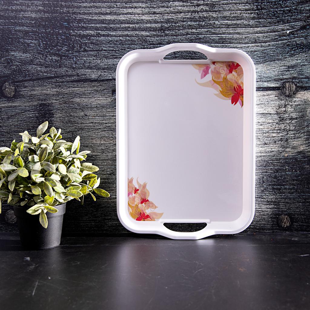 Royalford RF5063 17.5" Melamine Handle Tray| Durable, lightweight, floral design and easy-grip handles| Scratch, Stain Resistant, Durable and easy-clean finish| - Image 4