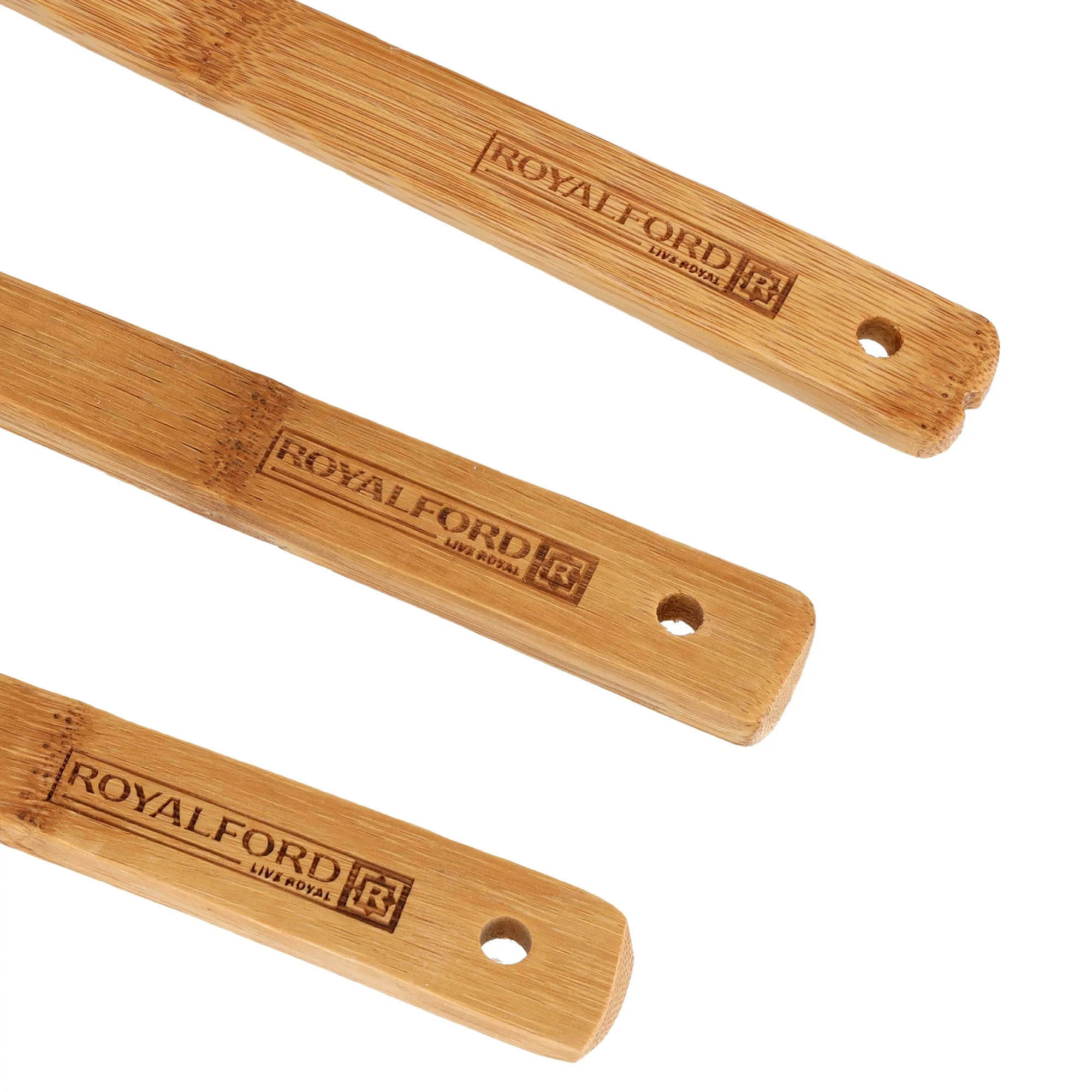Royalford RF5109 bamboo kitchen tools set 3pcs| made from eco friendly wood, lightweight and non scratch| for cooking, stirring and safe for non stick cookware| - Image 5