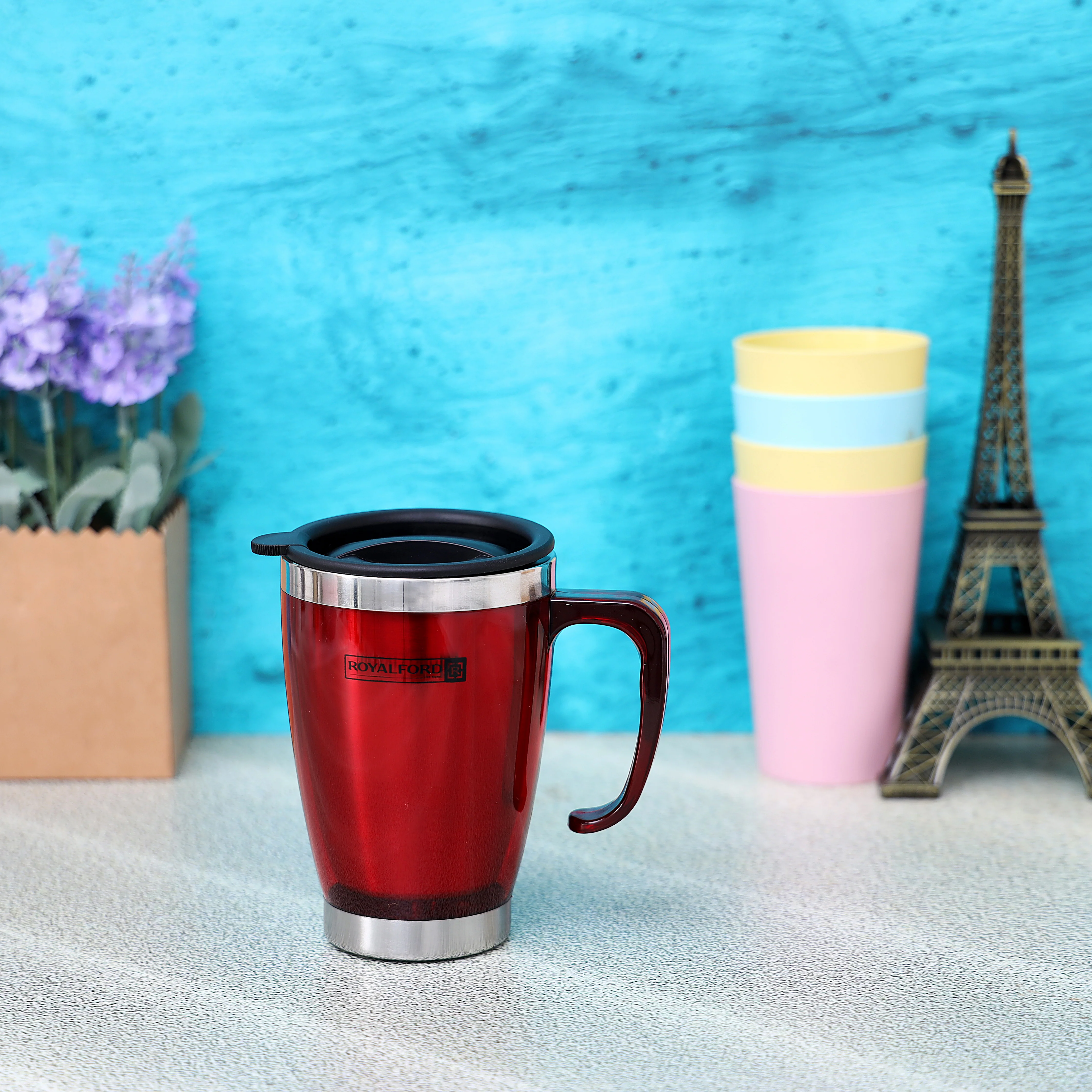 Royalford RF5129RD Double Wall Travel Mug| Stainless Steel Insulated Coffee Mug & Leak Resistant Thermal Cup |for Hot, Cold Drinks, Portable Office & Travel Mug| - Image 2