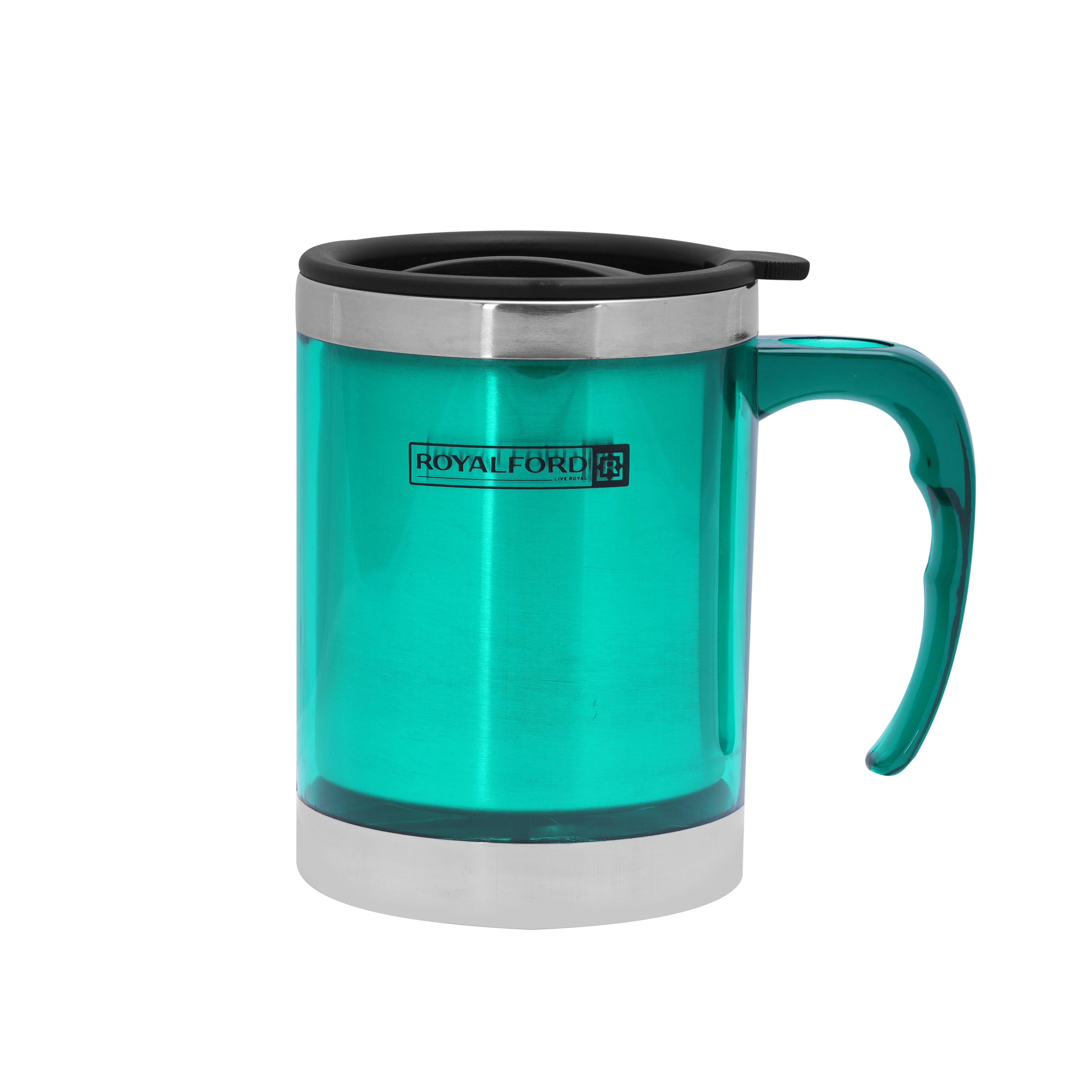 Royalford RF5130GR Double Wall Travel Mug | 400ml Stainless Steel Insulated Coffee Mug & Leak Resistant| BPA Free Thermal Cup for Hot, Cold Drinks & Travel Mug|