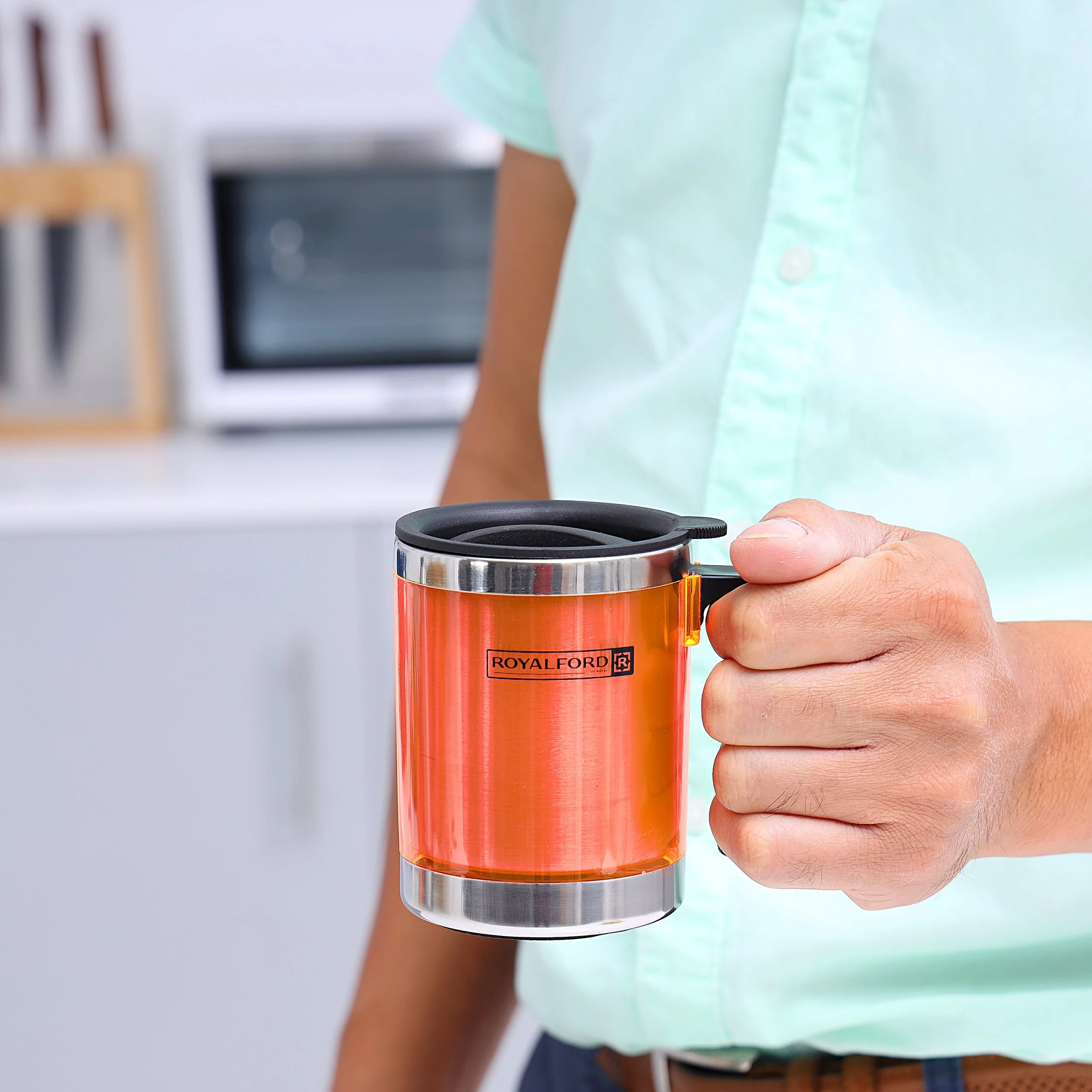 Royalford RF5131 Travel Mug 290ml| Double Wall Stainless Steel Insulated Cup with Handle Leak Resistant Design| Keeps Drinks Hot and Cold Durable Portable Mug| - Image 2