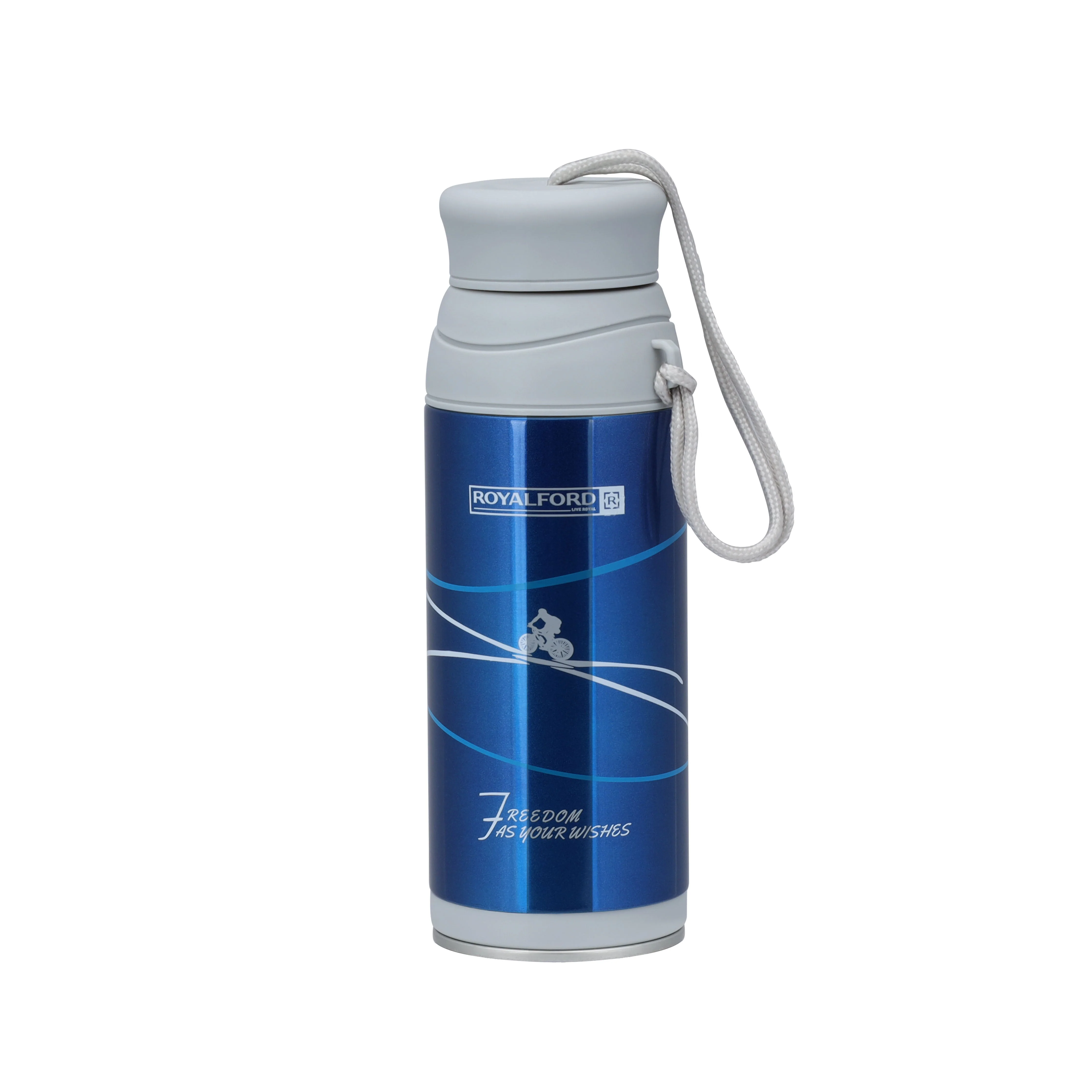 Royalford RF6607 320ml Stainless Steel Vacuum Bottle | 304 Inner| Double Wall Insulated Hot & Cold Flask | Leak Resistant Travel Bottle with Strap for Office & School Use