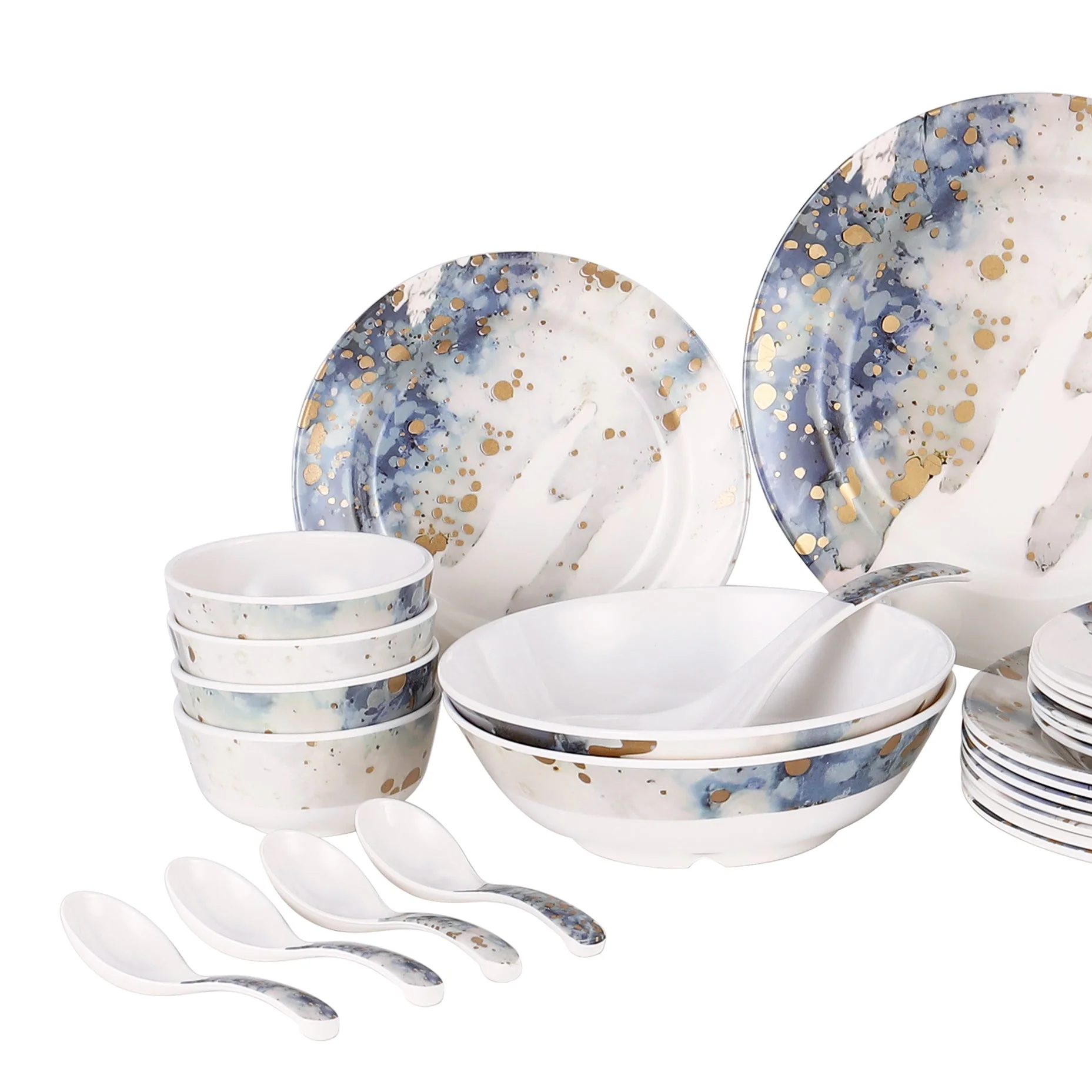 Royalford RF6718 45-Piece Melamine Dinner Set | Elegant Blue & Gold Design | Chip-Resistant | Lightweight Dinnerware| Food Grade Premium Tableware for Home Dining - Image 2