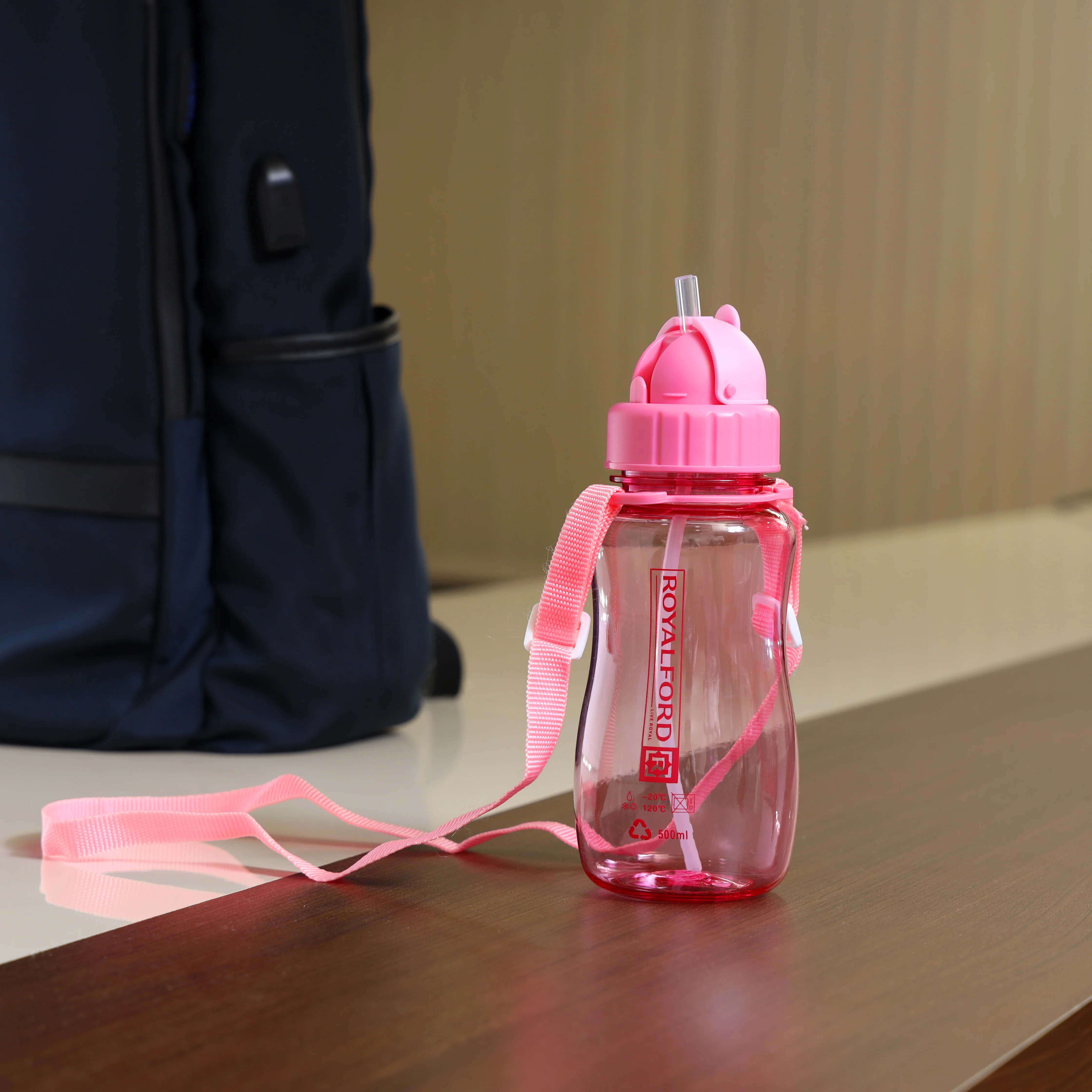 Royalford RF7581PN 500ml Water Bottle| BPA-Free & Lightweight Polymer Leak-Proof Drinking Bottle| Carry Strap for School, Gym, Travel, Kids and Daily Hydration| - Image 3