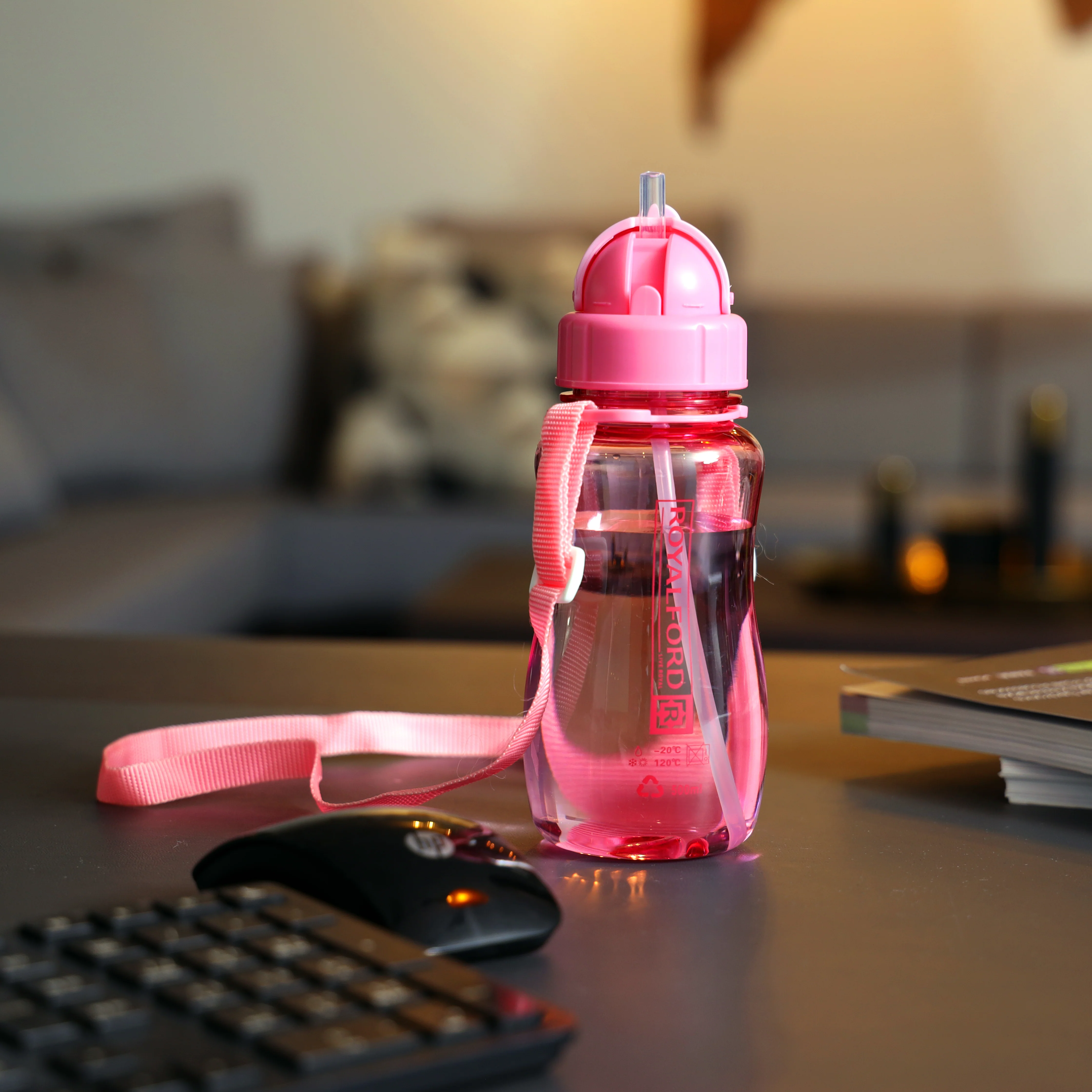 Royalford RF7581PN 500ml Water Bottle| BPA-Free & Lightweight Polymer Leak-Proof Drinking Bottle| Carry Strap for School, Gym, Travel, Kids and Daily Hydration| - Image 4