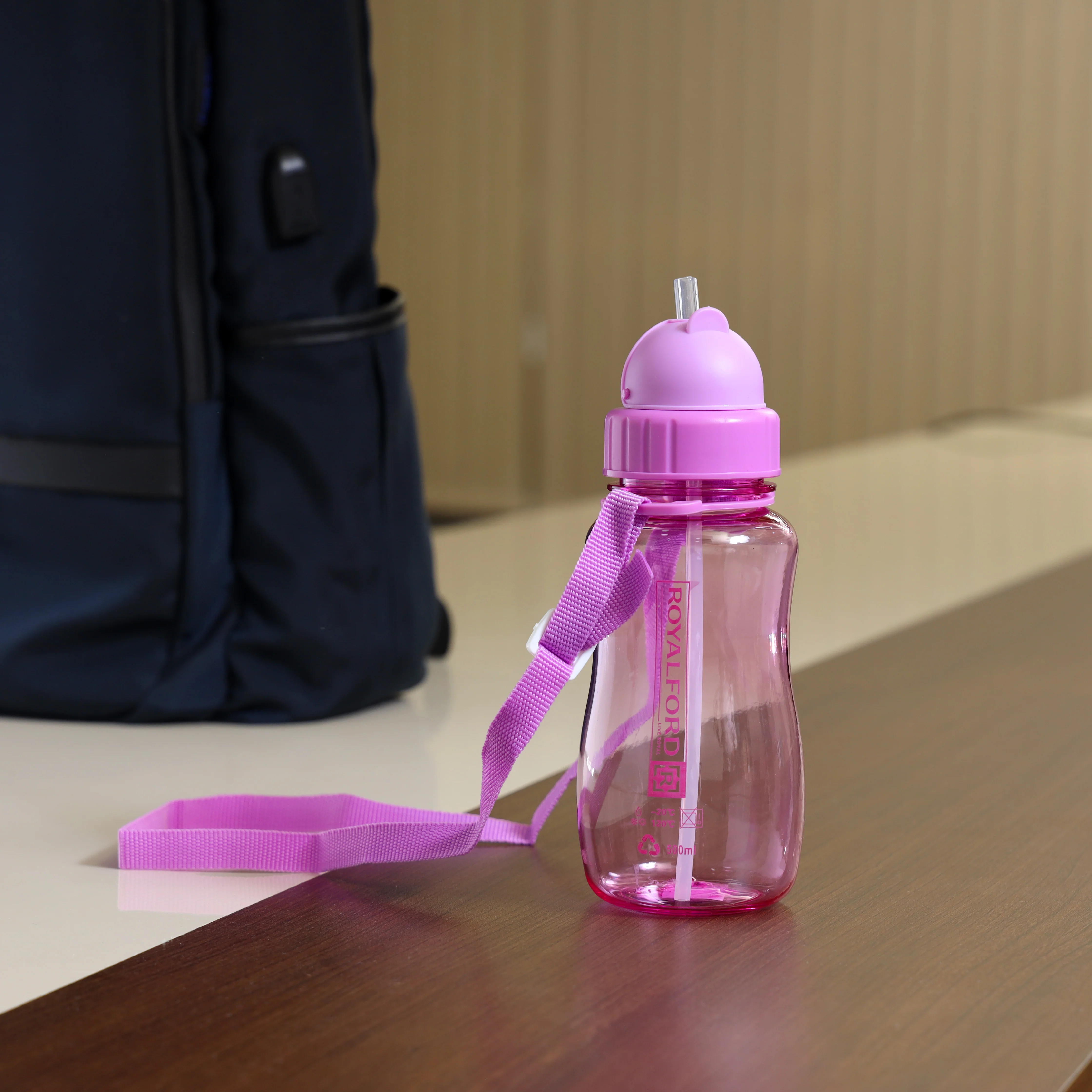 Royalford RF7581PP Water Bottle| BPA-Free Lightweight Polymer Leak-Proof Drinking Bottle with Carry Strap| Perfect for School, Travel, Kids Daily Hydration Use| - Image 3