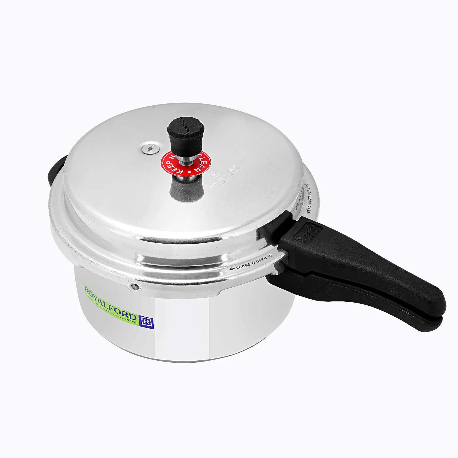 Royalford RF8428 Aluminium Pressure Cooker Combo 5L + 3L | Non-Induction Base for Gas, Electric, Ceramic & Halogen Cooktops | Durable Aluminium Construction - Image 4