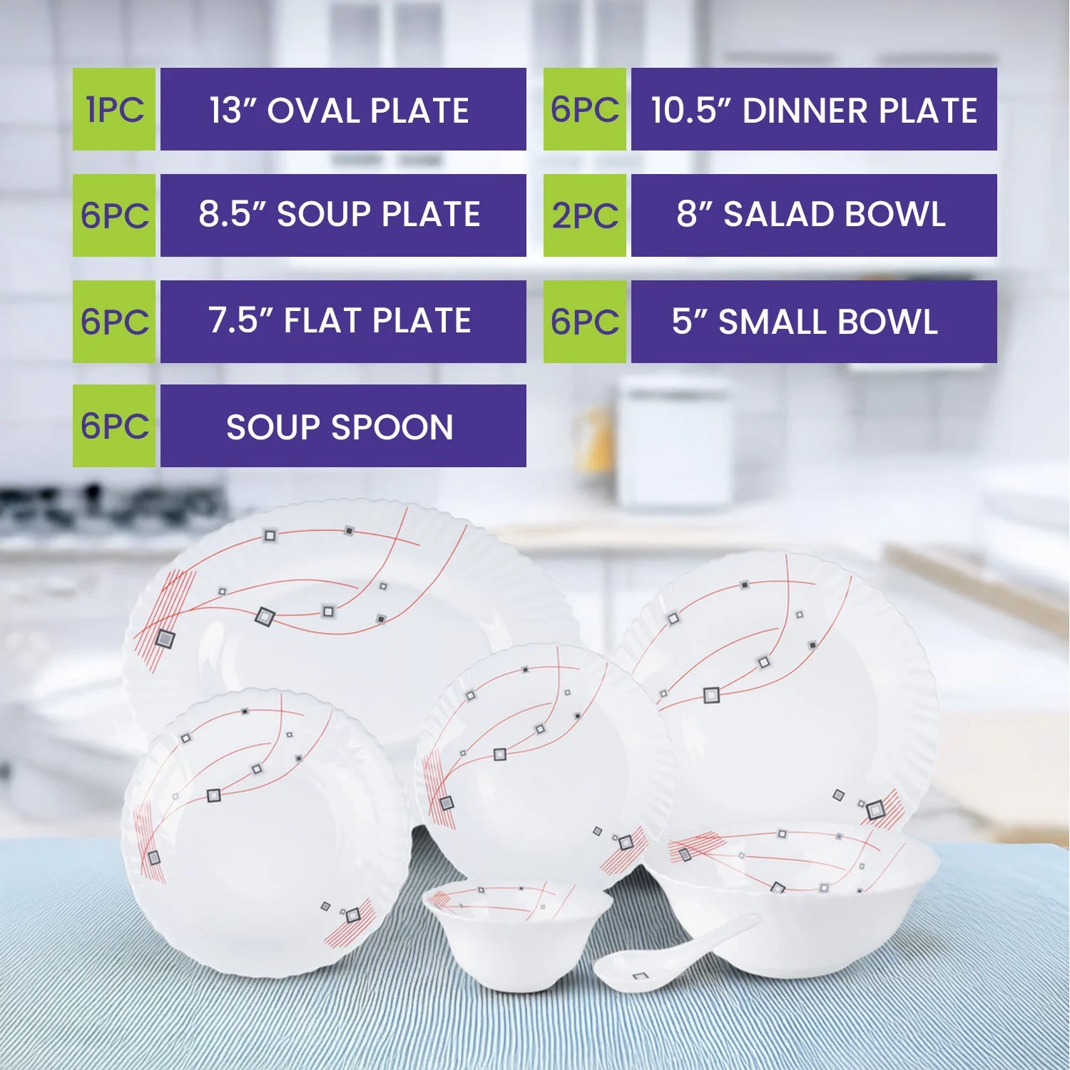 Royalford RF8982 33-Piece Opalware Dinner Set | Premium Durable Tableware | Elegant Modern Design| Microwave Safe| Dishwasher Safe| Freezer Safe| Perfect for Daily Use - Image 5