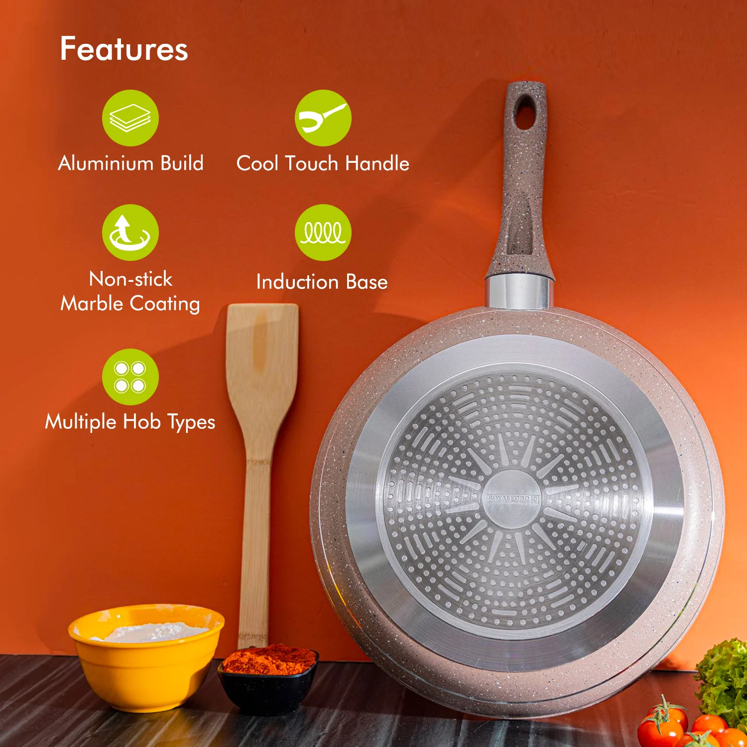 Royalford RF9465BGE Granite Series Frypan| Forged Aluminium Granite Coated Induction Compatible Frying Pan| Soft Touch Heat Resistant Handle for Healthy Cooking| - Image 4