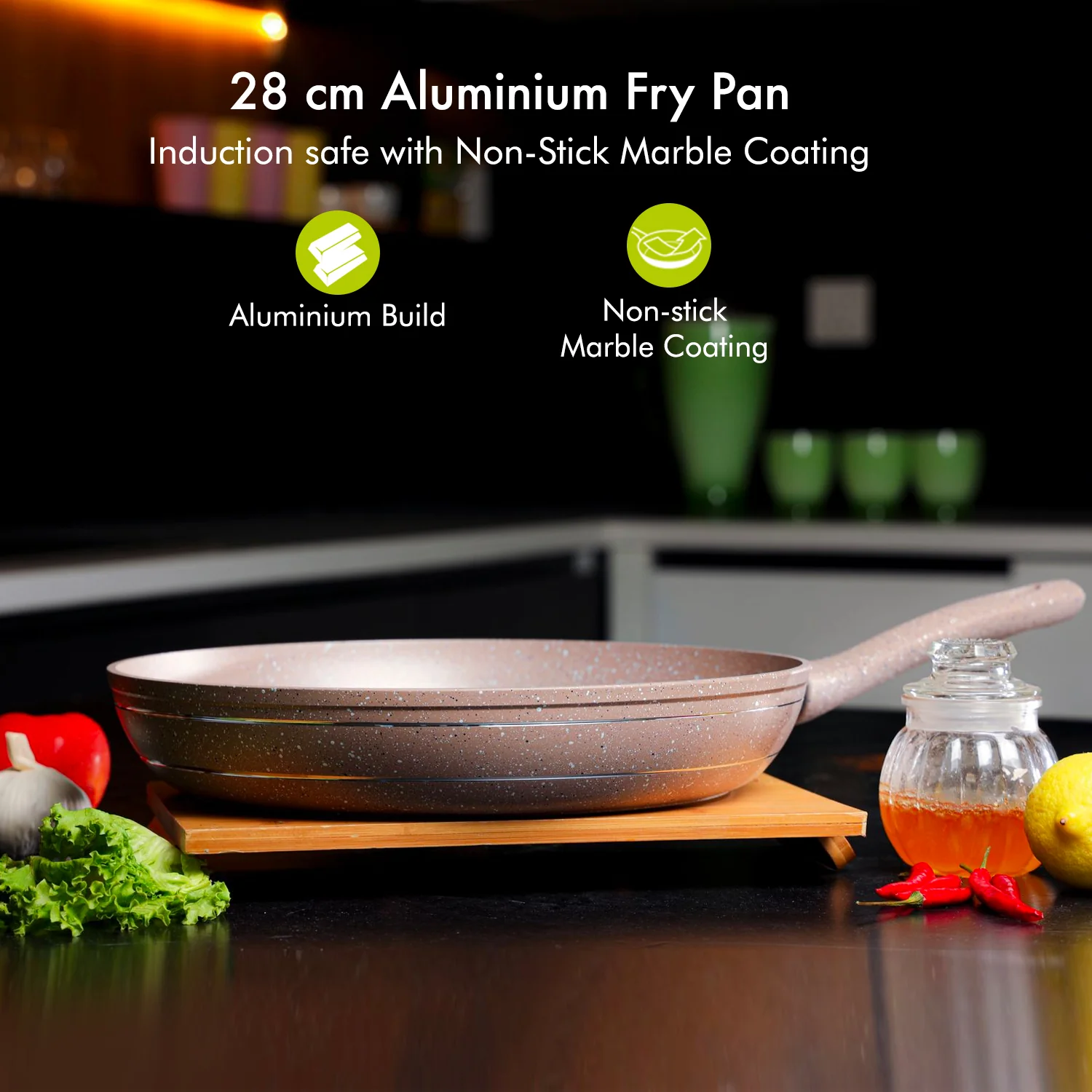 Royalford RF9465BGE Granite Series Frypan| Forged Aluminium Granite Coated Induction Compatible Frying Pan| Soft Touch Heat Resistant Handle for Healthy Cooking| - Image 5