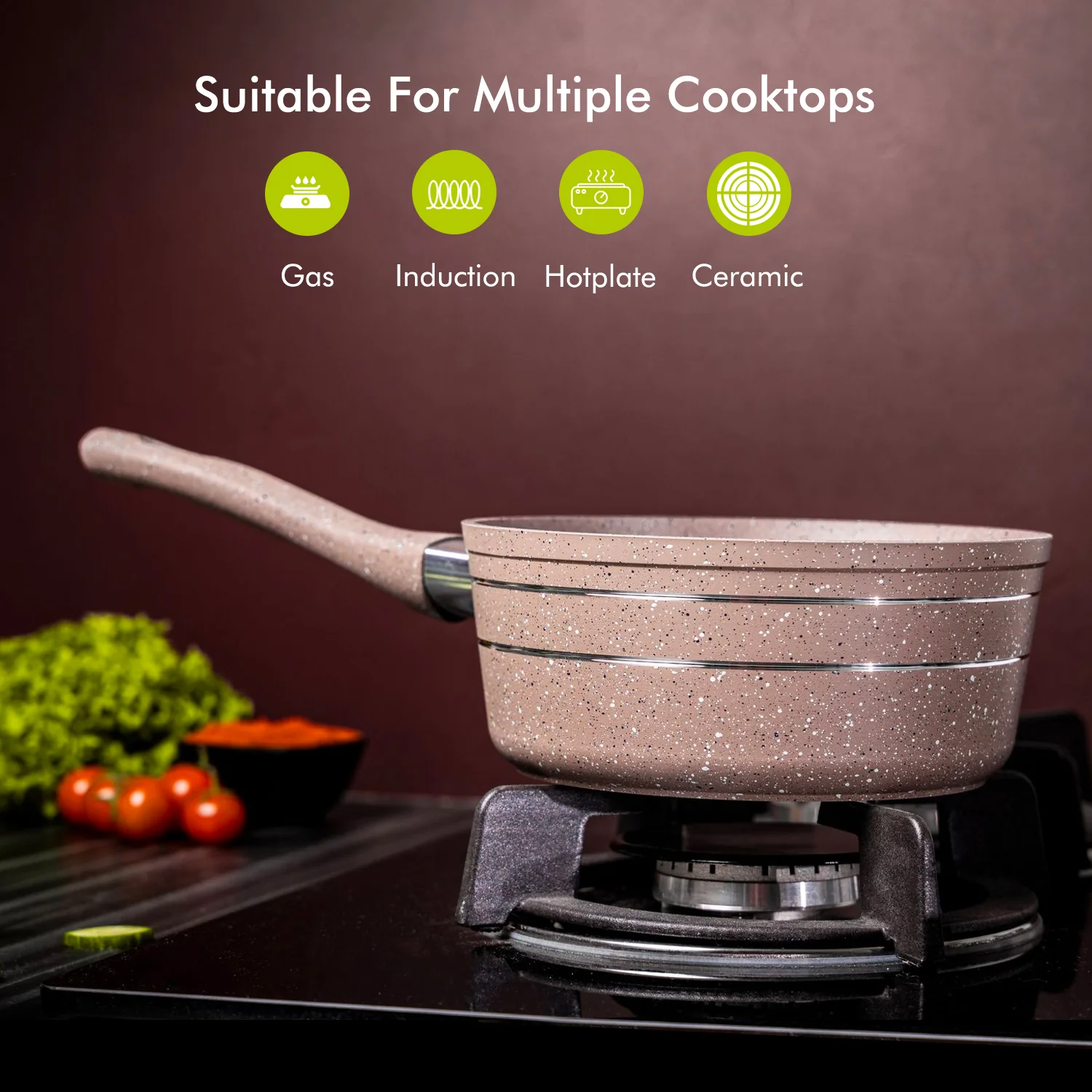 Royalford RF9473BGE Smart Granite Series Saucepan | 5-Layer Non-Stick Forged Aluminium Induction Compatible Saucepan | Glass Lid and Soft Touch Handle Cookware| - Image 4