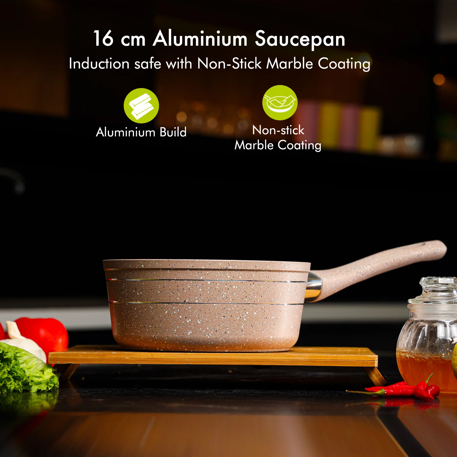 Royalford RF9473BGE Smart Granite Series Saucepan | 5-Layer Non-Stick Forged Aluminium Induction Compatible Saucepan | Glass Lid and Soft Touch Handle Cookware| - Image 5