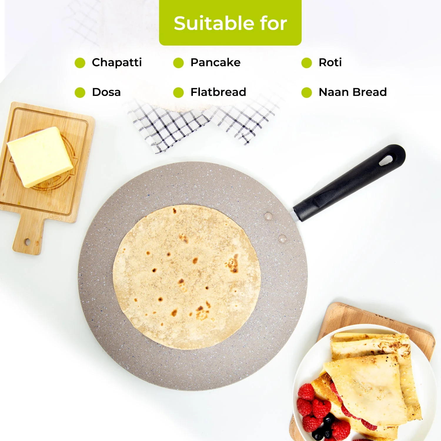 Royalford RF9507BGE Smart Granite Series 30cm Tawa| 5-Layer Non-Stick Forged Aluminium Flat Tawa & Thick Body | Perfect for Roti, Dosa, Pancake & Healthy Cooking| - Image 4