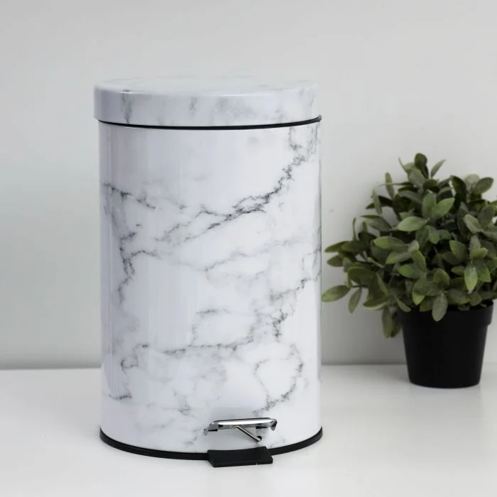 Royalford RF9581 5L Marble Design Dust Bin - Portable Light Weight Household Round Rubbish Bin with Ergonomic Design & Compact Lid | Comfortable Handle| Perfect for Bathroom, Kitchen, Office & More - Image 3