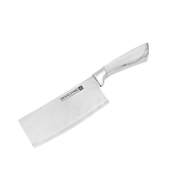 Royalford RF9665 8-Piece Kitchen Knives Set | High-Grade Stainless Steel Blades| Stylish Marble Finish Handles| Rotating Stand | Scissors & Sharpener Included - Image 3