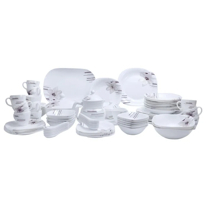 Royalford RF9758 71Pcs Opal Ware Dinner Set - Floral Design Plates, Bowls, Spoons & Salt & Pepper Set | Comfortable Handling | Ideal for Everyday Use, Family Get- Together, Restaurant, Banquet (Multi Colour) - Image 3