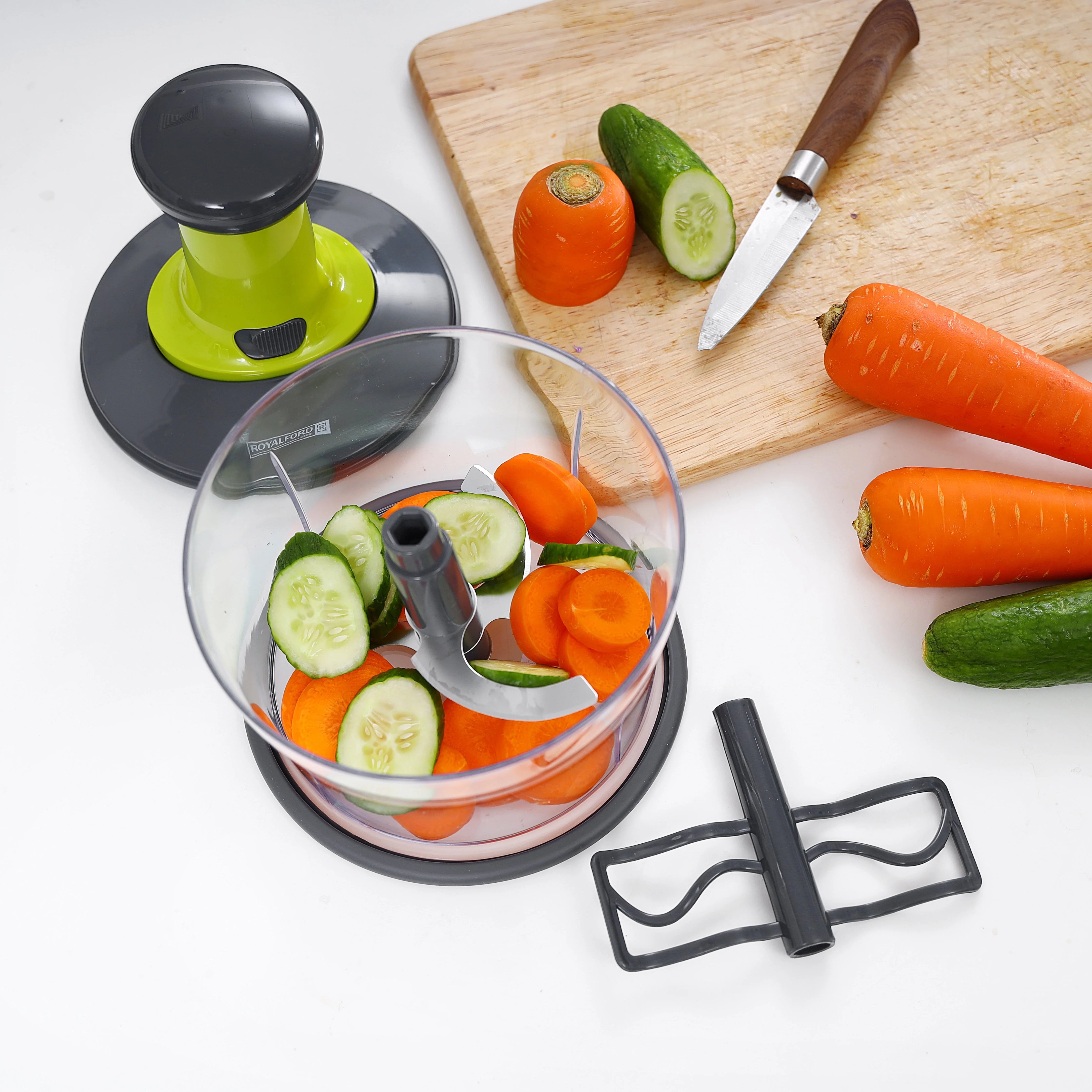 Royalford RF9784 Push-Handle Salad Maker | Multi-Purpose Vegetable Chopper | Food-Grade Build | Stainless Steel Blades | Anti-Skid Base & Dishwasher Safe Design - Image 3