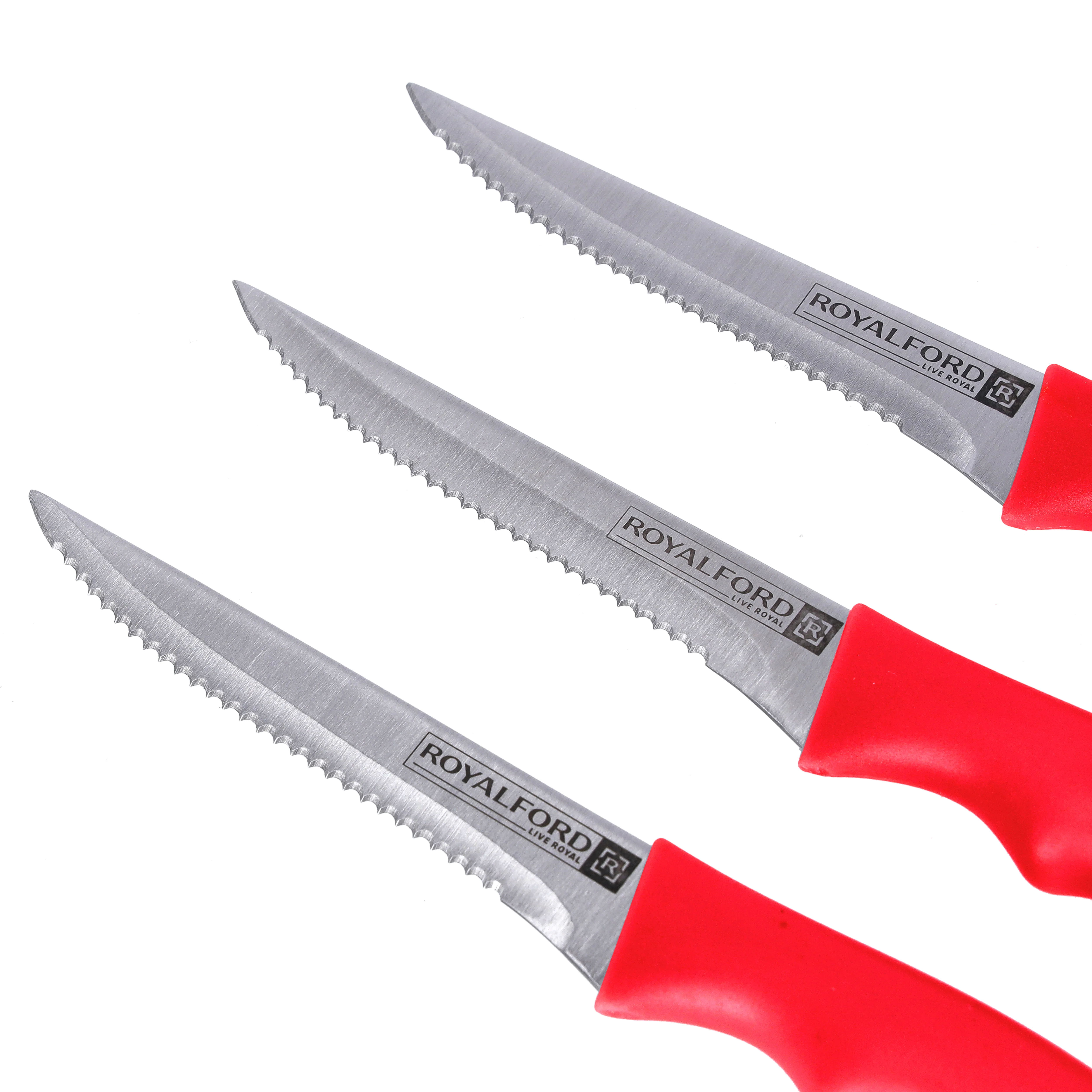 Royalford RF9947RD 3 PCS Steak Knife Set| Sharp Serrated Stainless-Steel Blades & Non-Slip Grip Handle| Durable and Elegant Cutlery for Effortless Meat Slicing| - Image 5