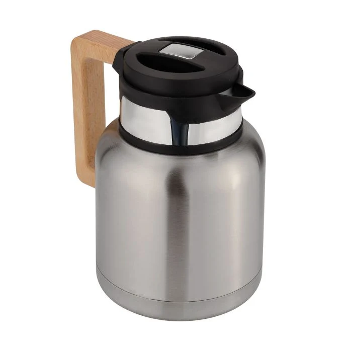 Royalford Stainless Steel Vacuum Jug with Wooden Handle, 1L, RF10169 | Thermal Insulated Airpot | Keep Drinks Hot & Cold up to Hours | Portable & Leak Proof Thermal Flask - Image 3