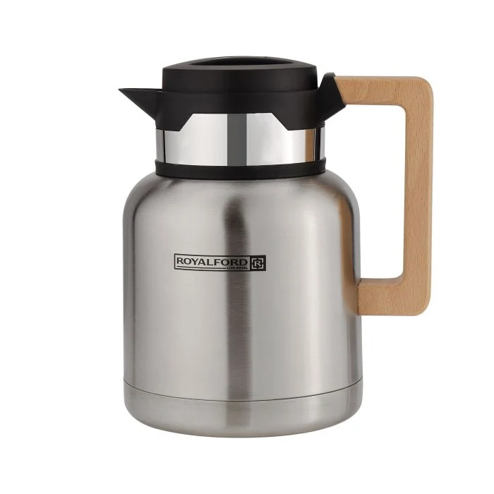 Royalford Stainless Steel Vacuum Jug with Wooden Handle, 1L, RF10169 | Thermal Insulated Airpot | Keep Drinks Hot & Cold up to Hours | Portable & Leak Proof Thermal Flask - Image 6