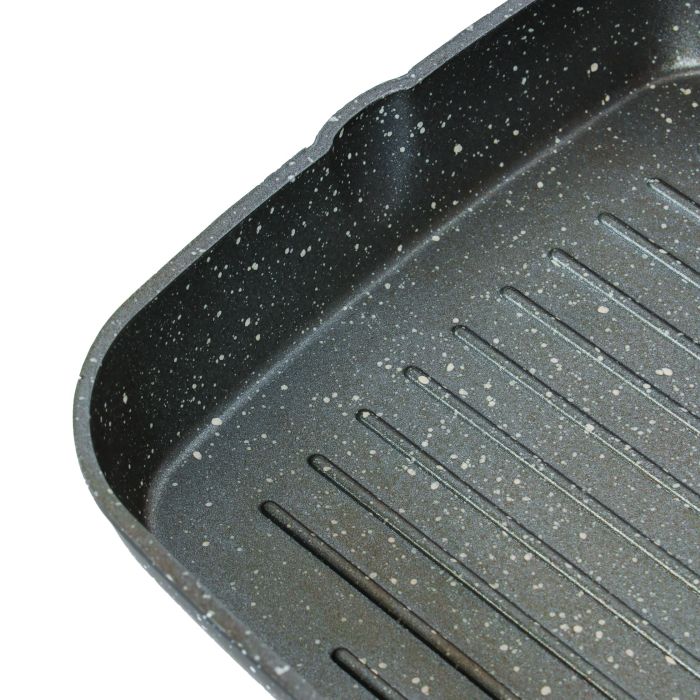 Square Grill Pan, Granite Coated Die-Cast Aluminium, RF10764 | 2 Pouring Spouts | 24cm Non-Stick Cookware Fry Pan | Strong Wood-finish Bakelite Handle | 4mm Thickness - Image 5