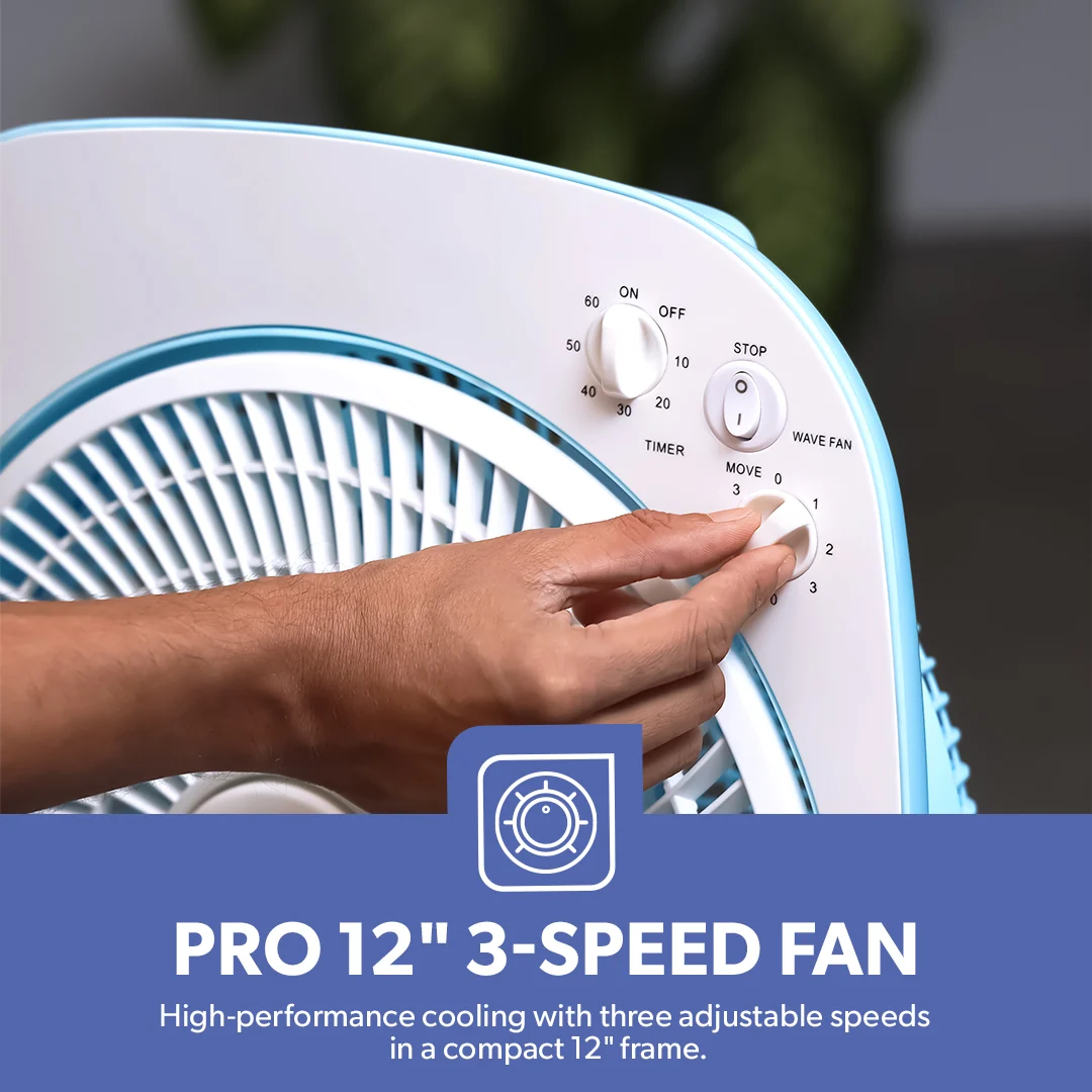 Stay GF926 12-Inch Box Fan| featuring a powerful motor, 3 speed settings & 60-minute timer| Durable Build, quiet operation & strong airflow for everyday comfort| - Image 3
